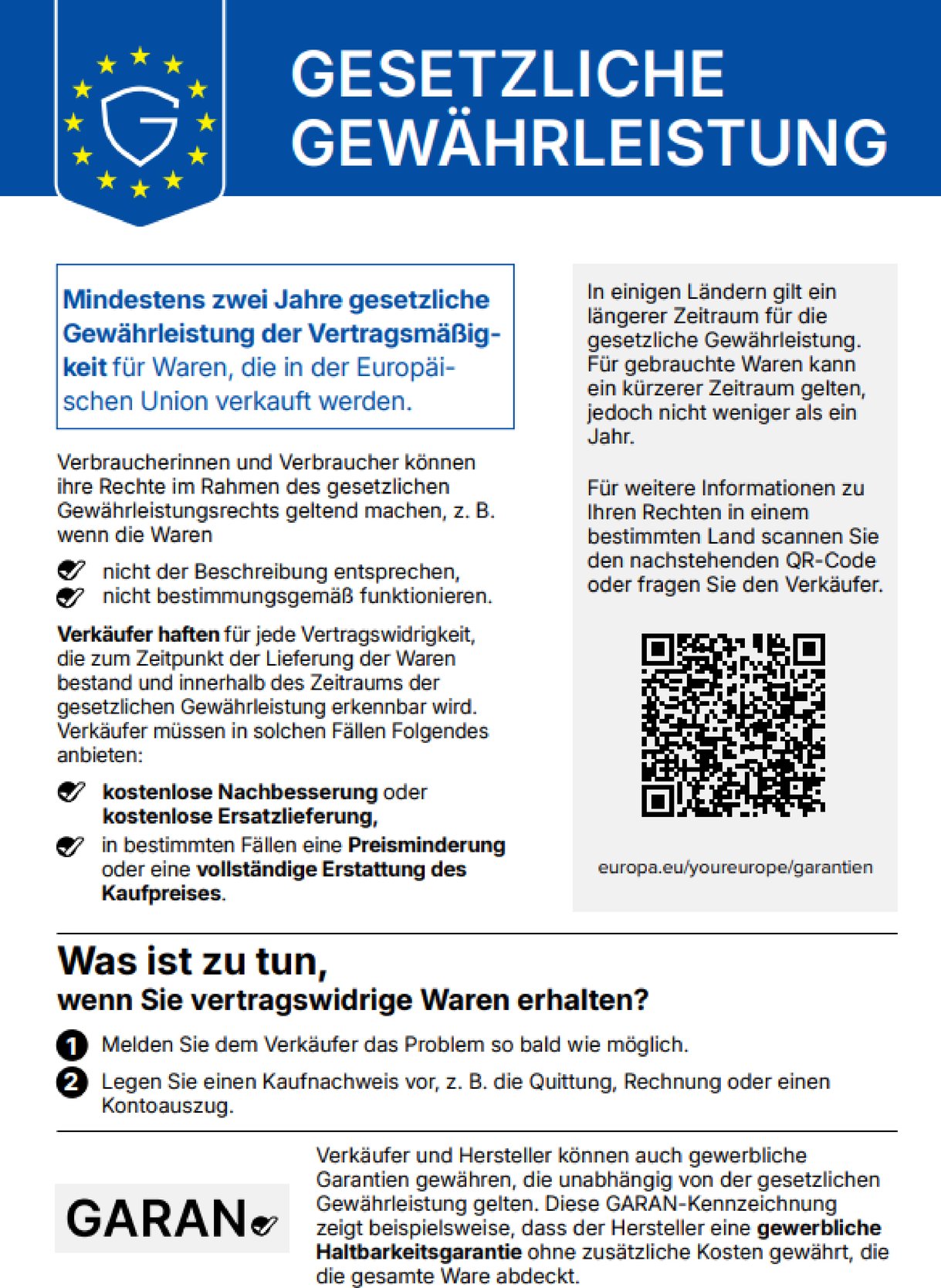 EU-Hinweis zu Ihren gesetzlichen Gew�hrleistungsrechten