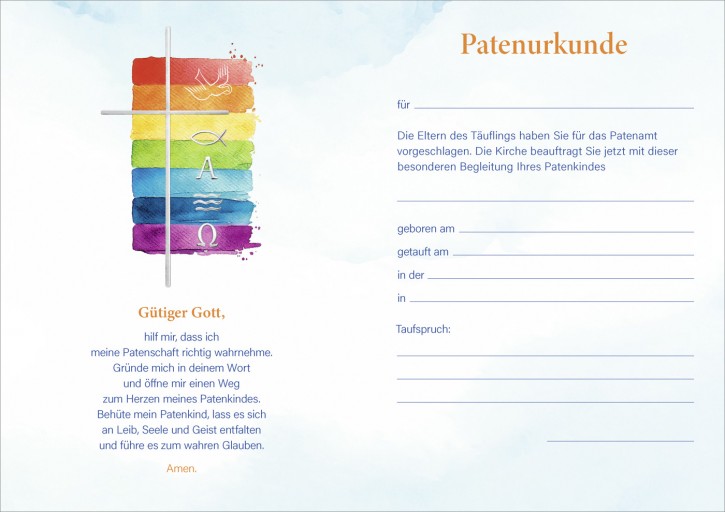 Patenurkunde Regenbogen (mit Zeilen)