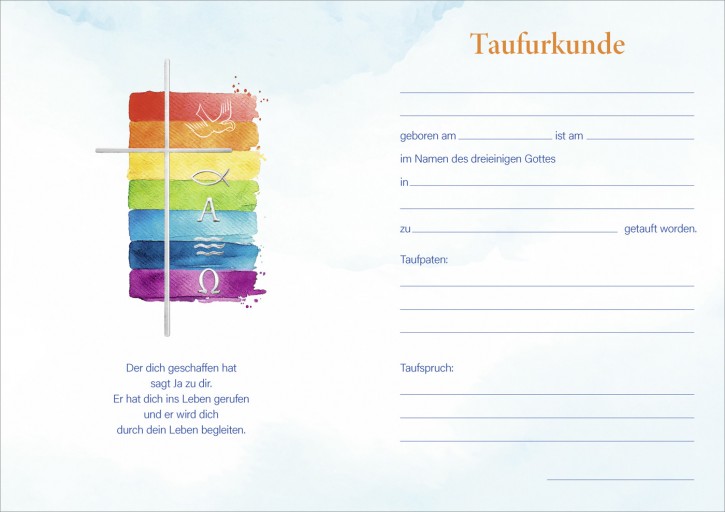 Taufurkunde Regenbogen (mit Zeilen)